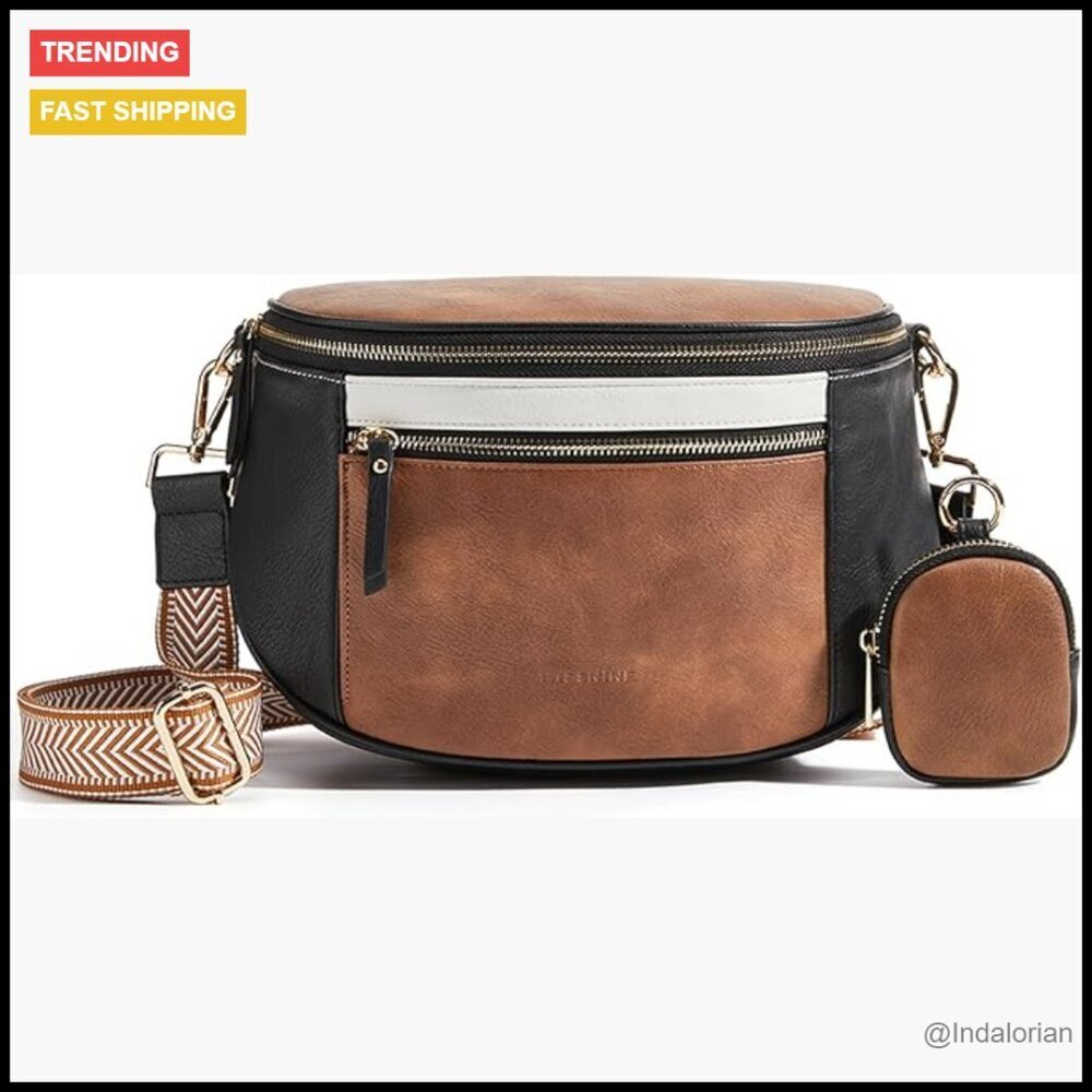 Vegan Leather Crossbody Bag Chic Versatile Wide Strap Bum Bag Shoulder Purse